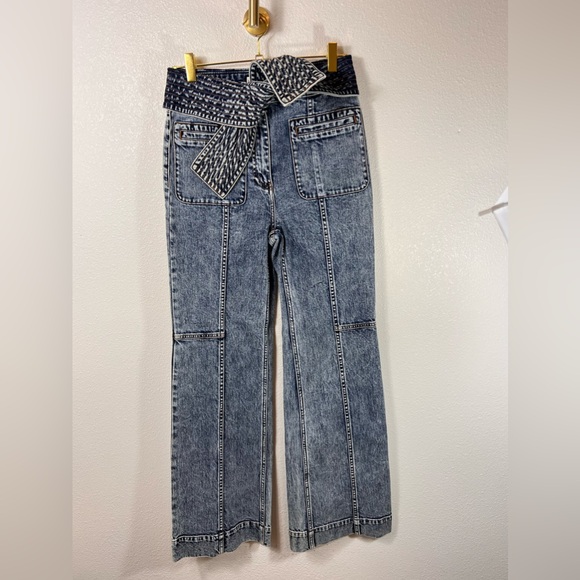 Ulla Johnson NWT Wade Tie Flare Leg Medium Wash Denim Jeans Size 4 - Picture 3 of 15